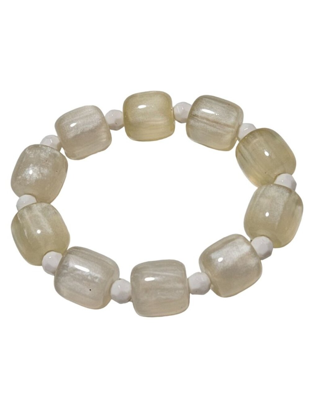 Handmade Chunky Beaded Bracelet Stretch White Square Beads Fashion Jewelry Women